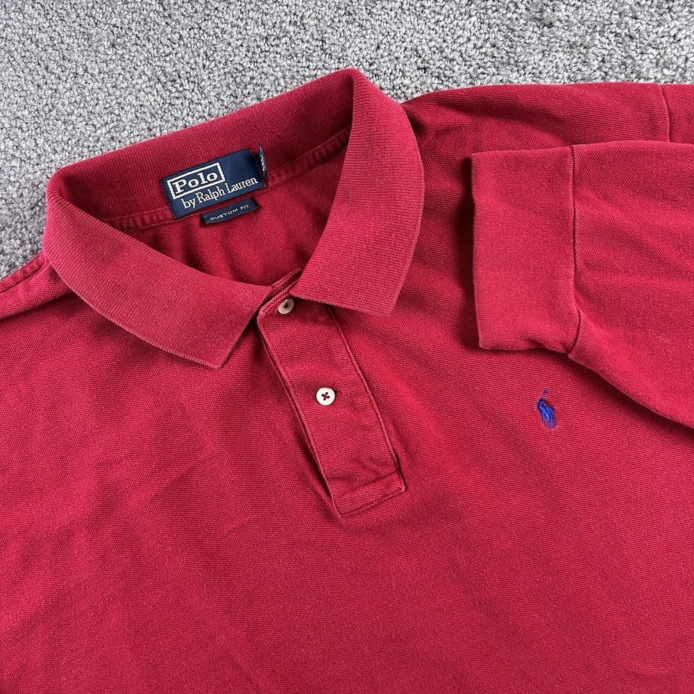 Polo Ralph Lauren Mens 2XL Red Long Sleeve Pique Polo Shirt Vintage Custom Fit